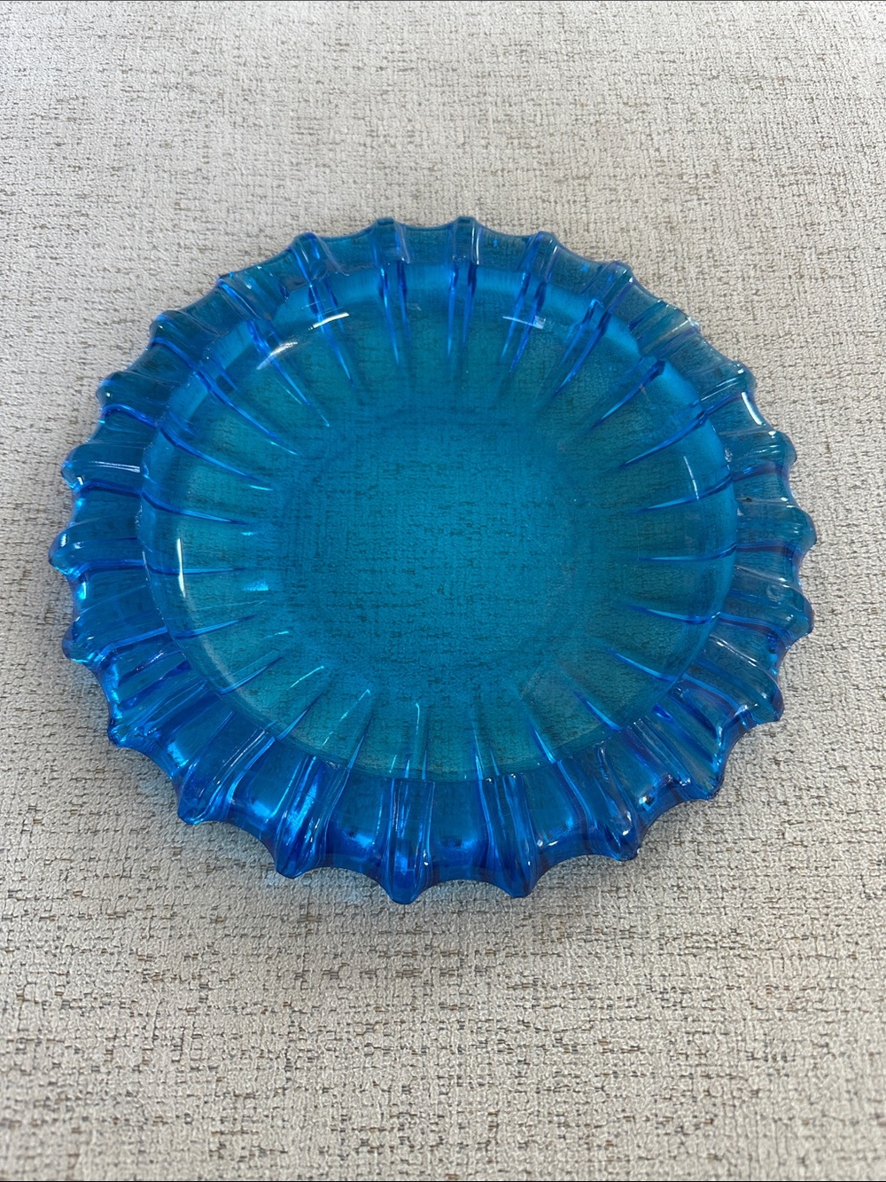 MCM Vintage Teal Sunburst Glass Ashtray